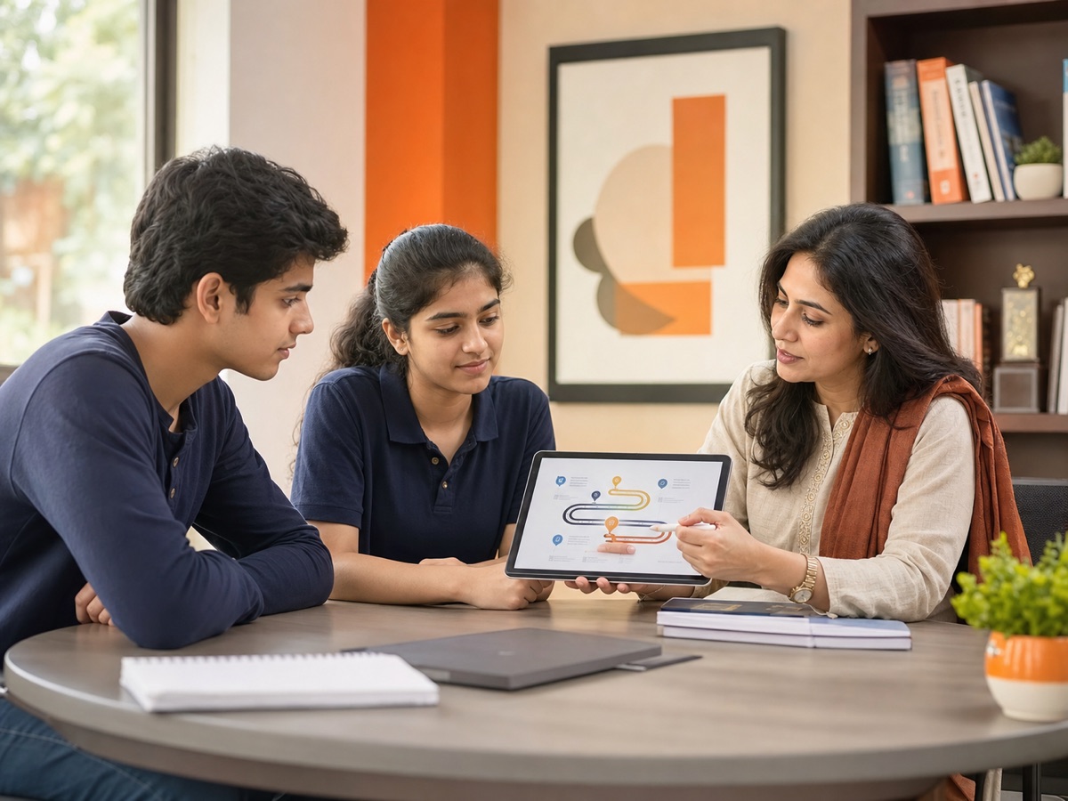Career counsellor guiding senior secondary students